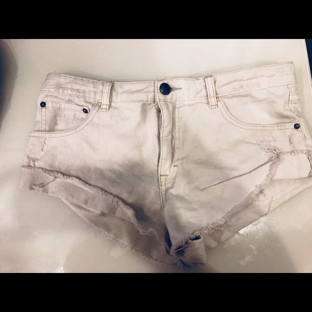 Free people high wasted off white jean shorts